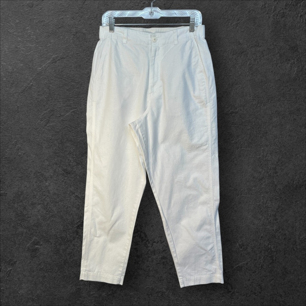 UNIQLO Women Beige Linen Cotton Blend Cropped Pants Size M Waist 28-29 Inch